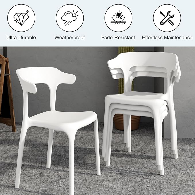 VECELO 4 Pack Plastic Stacking Chairs, Stackable Dining Chairs - Image 5