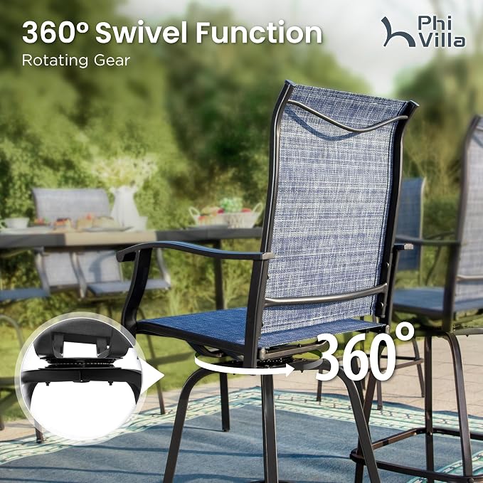 PHI VILLA Outdoor Swivel Bar Stools Set of 2, High Top Bar Chairs - Image 4