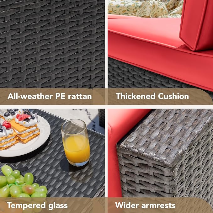 Devoko 7 Pieces Outdoor Sectional Sofa Patio Furniture Sets Manual Weaving - Image 4