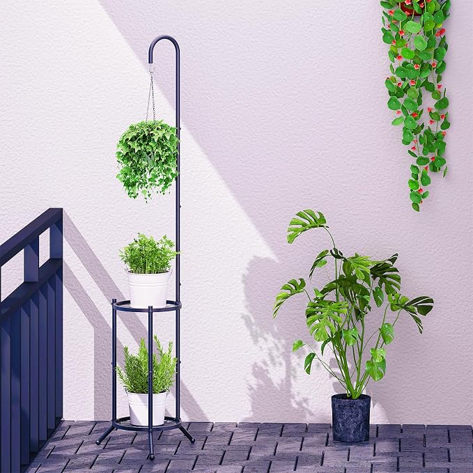 2-tier Hanging Plant Stand Plant Hanger Indoor Outdoor Corner Plant Stands - Image 5