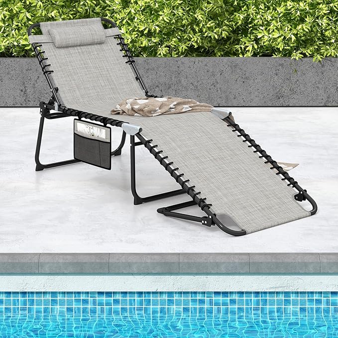 GYMAX Lounge Chair for Outside, 440lbs 27” Oversize Folding Beach Tanning - Image 2