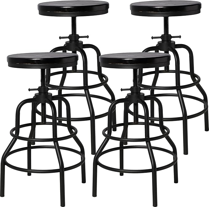 LOKKHAN 4-Pack Industrial Bar Stools, Heavy-Duty Black Metal Frame by LOKKHAN