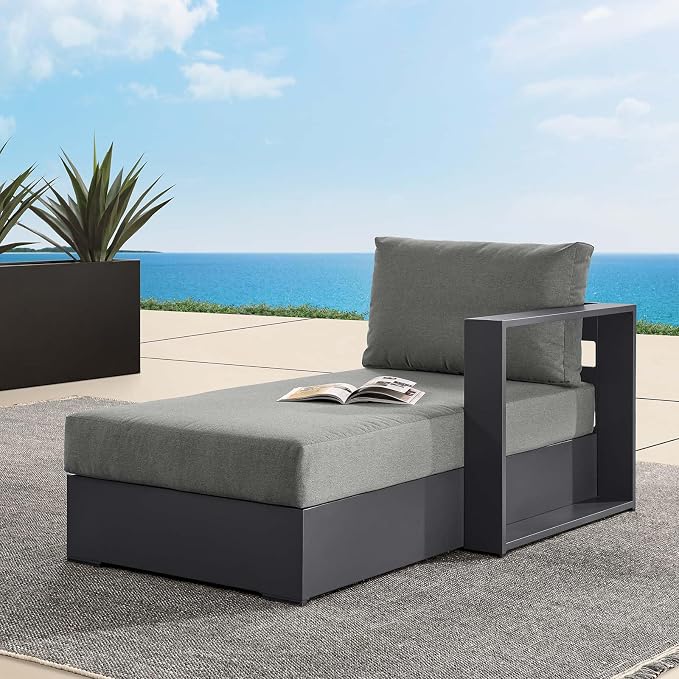 Modway Tahoe Powder-Coated Aluminum Outdoor Chaise Lounge in Gray Charcoal by Modway