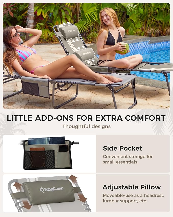 KingCamp Tanning Chair with Face Hole, Lounge Chairs Outdoor Folding Comfy - Image 8