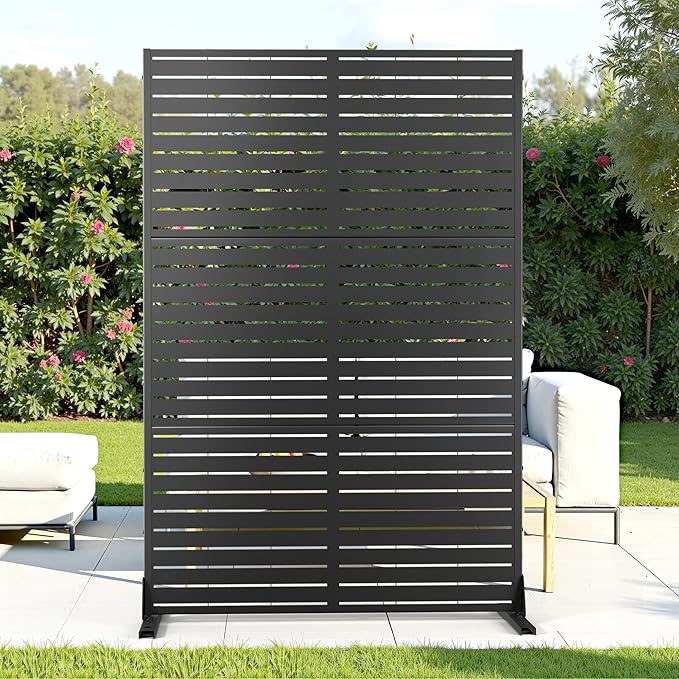 Metal Privacy Screen with Stand 72" H×47" W Outdoor Freestanding Privacy Screen by FENCY