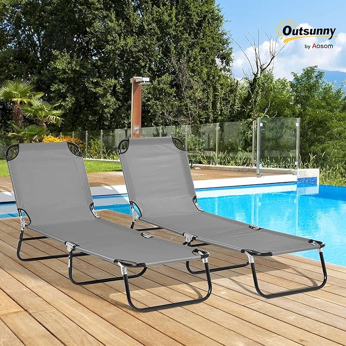 Outsunny 2 Piece Folding Chaise Lounge Pool Chairs, Outdoor Sun Tanning Chairs - Image 2