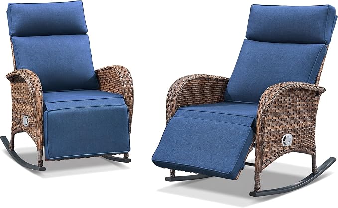 Zero Gravity Patio Rocking Wicker Recliner Chairs Set of 2- Wicker Outdoor - Image 7