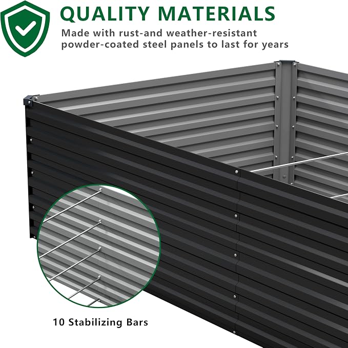 12x2x2FT Galvanized Raised Garden Bed Kit, Vegetable Plant Boxes-Rectangle - Image 8