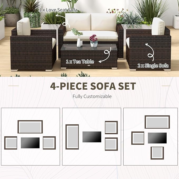 Outsunny 4 Piece Wicker Patio Furniture Set - Image 3
