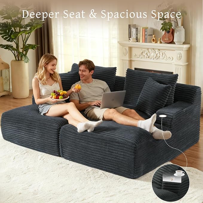 80" Double Chaise Lounge Chair Indoor, Oversized Boneless Couch Comfy - Image 4