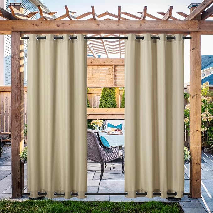 NICETOWN Canvas Patio Curtains for Outdoor Waterproof 2 Panels, Home Fashion by NICETOWN