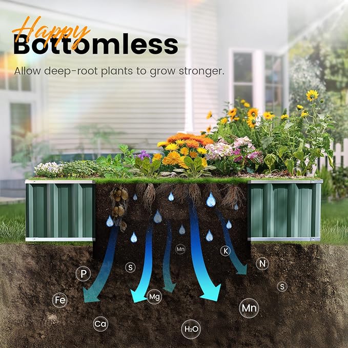 KING BIRD Raised Garden Bed 68"x 36"x 12" Galvanized Steel Metal Outdoor Garden - Image 6
