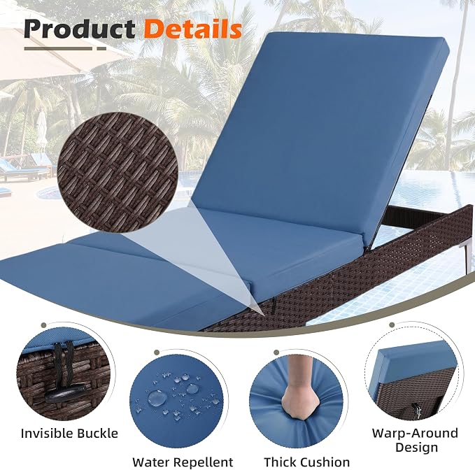 HOMREST Outdoor Chaise Lounge Chair, Patio Wicker Lounge Chair - Image 5