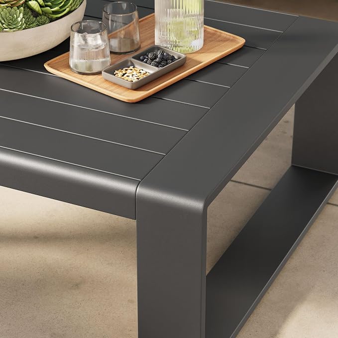 Modway Lirienne Aluminum Outdoor Coffee Table in Gray - Image 5