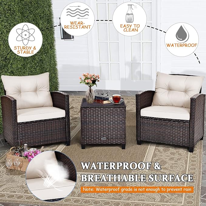 Tangkula 3 Pieces Patio Furniture Set, PE Rattan Wicker 3 Pcs Outdoor Sofa Set - Image 9