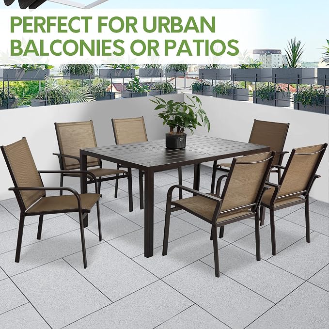 7 Piece Patio Dining Set for 6, 6 Stackable Textilene Chairs and 1 Dining Table - Image 6