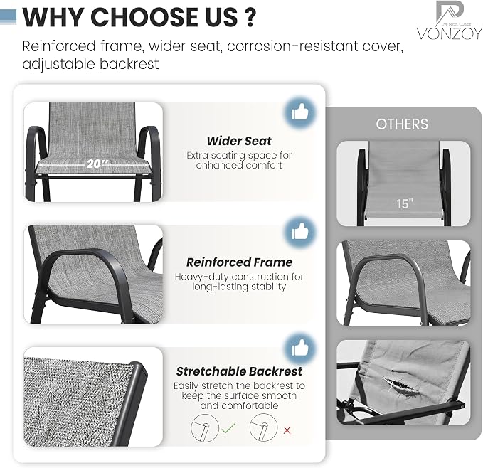 Patio Dining Chairs Set of 8, Outdoor High Stacking Chairs，Breathable Seat - Image 5