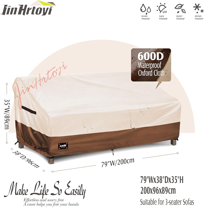 JinHrtoyi 3-Seater Outdoor Couch Cover, 79Wx38Dx35H inches Outdoor Furniture - Image 2