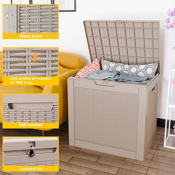 31 Gallon Waterproof Outdoor Storage Box, Resin Deck Box, Lockable Outside - Image 2