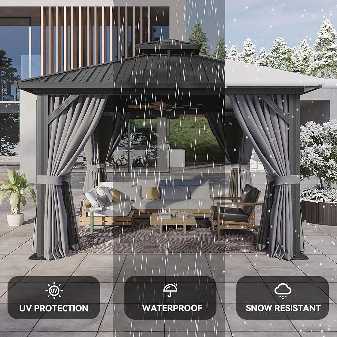 Aoxun 12'x12' Hardtop Gazebo, Aluminum Frame Canopy - Image 8