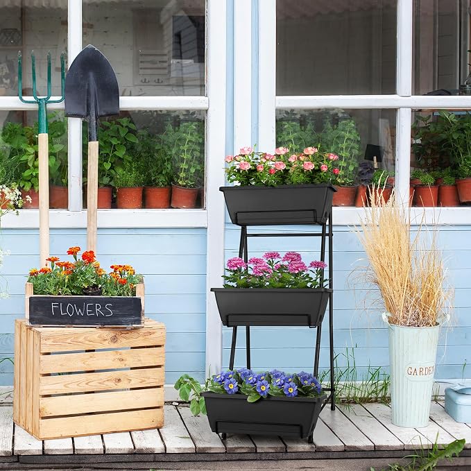 3 Tier Vertical Garden Planter Small Raised Garden Bed Freestanding Plastic - Image 5