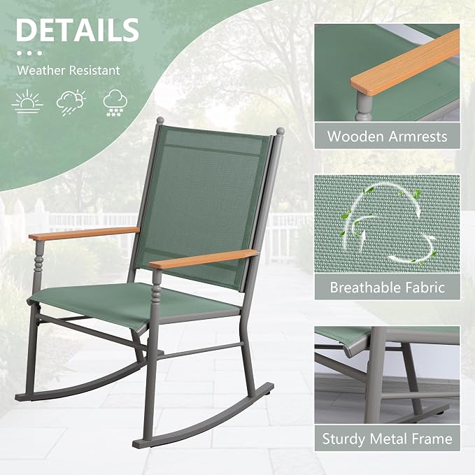 Shintenchi 2 Pcs Outdoor Rocking Chairs Set, Upgraded High Back Patio Rocking - Image 4