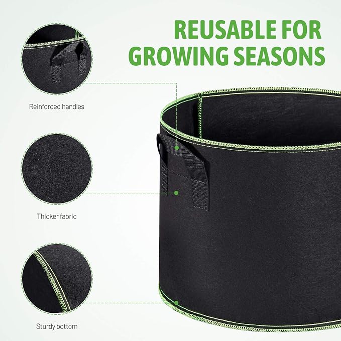 Delxo 10 Pack 20 Gallon Plant Grow Bags Heavy Duty Aeration Fabric Pots - Image 4