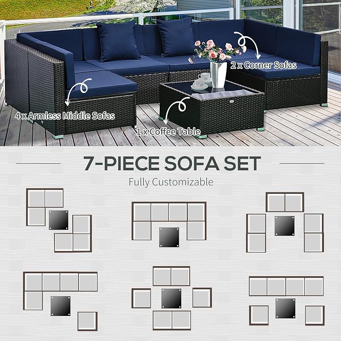 Outsunny 7-Piece Patio Furniture Sets Outdoor Wicker Conversation Sets All - Image 5