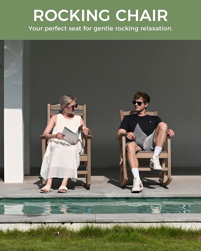 Oversized Rocking Chair Outdoor, High Back Porch Rocker Chair, HDPE All Weather - Image 7