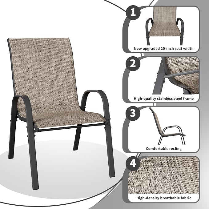 Patio Dining Chairs Set of 2, Outdoor Stackable Dining Chairs High Back - Image 4