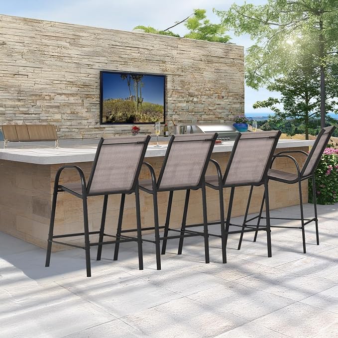 HOMREST Outdoor Bar Height Stools Set of 4, High Back Patio Chairs - Image 4