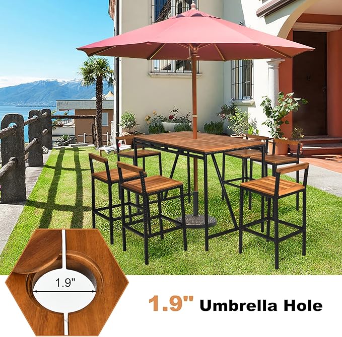 HAPPYGRILL 7 Piece Patio Bar Table Set - Image 4