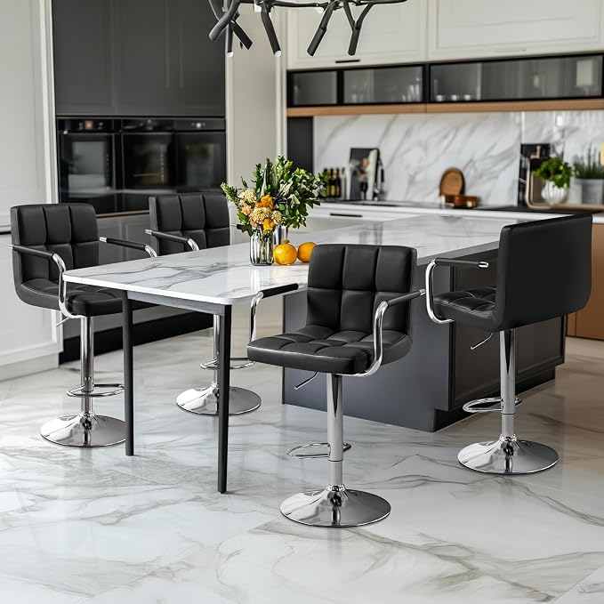 Yaheetech Bar Stools Set of 3, PU Leather Adjustable Barstools - Image 5