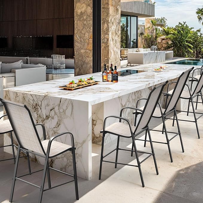 VINGLI Set of 4 Stackable Outdoor Bar Stools – Sling Chairs - Image 2