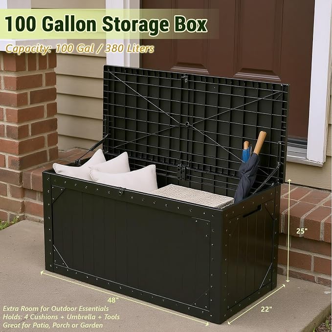 TARKARI 100 Gallon Lockable Resin Deck Box, Waterproof & UV-Resistant Outdoor - Image 2