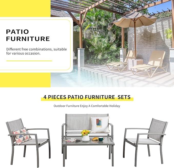 Shintenchi 4 Pieces Patio Furniture Set All Weather Textile Fabric Outdoor - Image 6