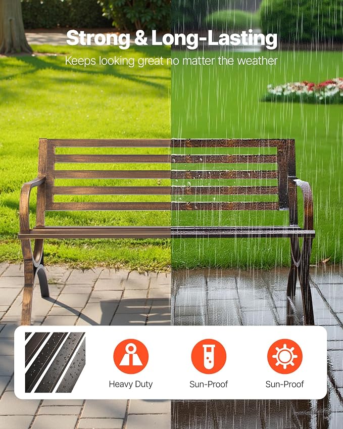 VEVOR Outdoor Bench, 50 inch, Carbon Steel Metal Frame - Image 4