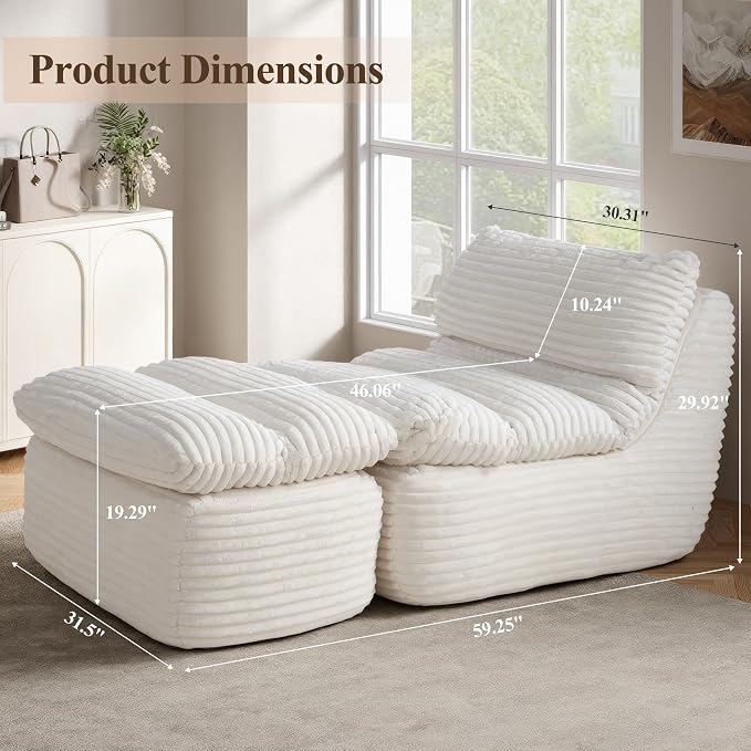 Boneless Chaise Lounge Chair Indoor, Adult Bean Bag Chair - Image 2