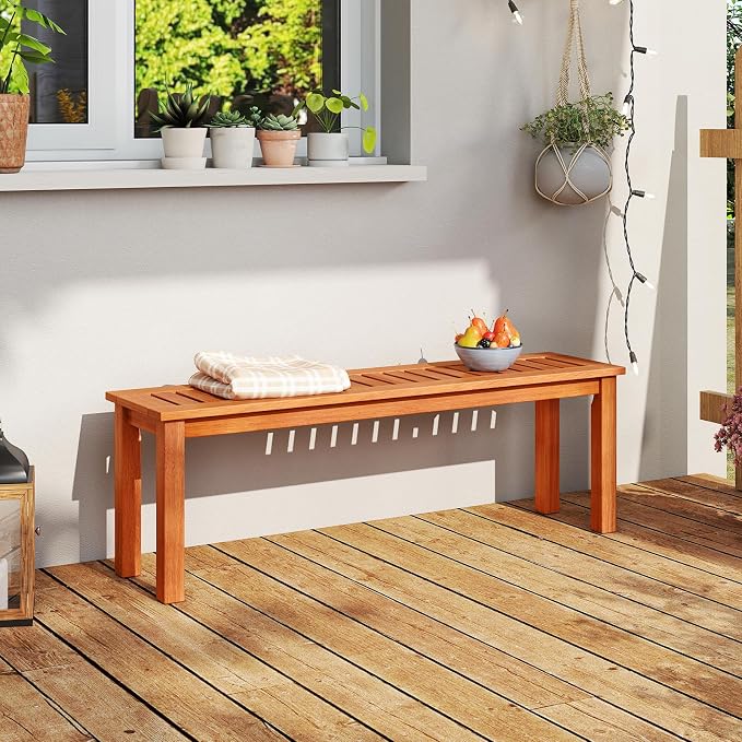 Tangkula 47 Inch Patio Wood Bench, 2-Person Backless Bench w/Slatted Seat - Image 4