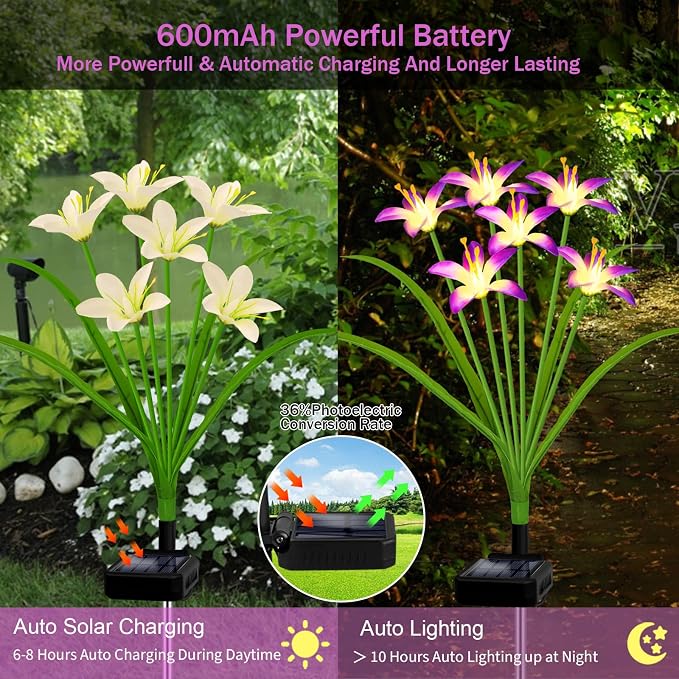 Solar Garden Lights New Upgraded Solar Wild Lily Flower Lights, Yard Patio - Image 4