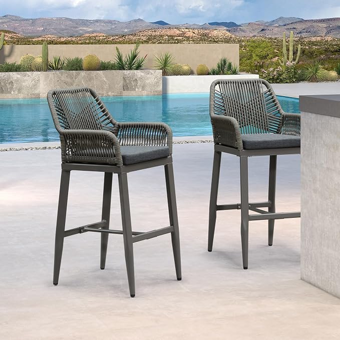 PURPLE LEAF Outdoor Wicker 29" Bar Stools Set of 2, Boho Patio Bar Height Chair - Image 2