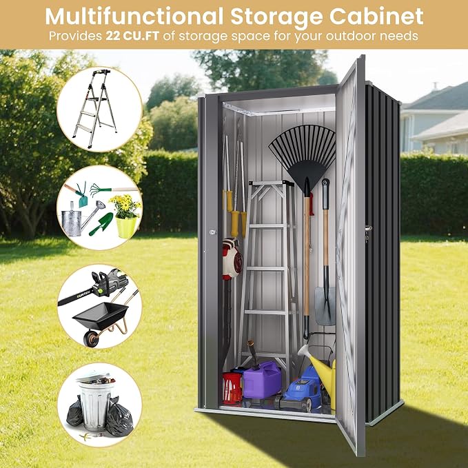Greesum Outdoor Metal Storage Cabinet, Vertical Tool Organizer Without Shelves - Image 4