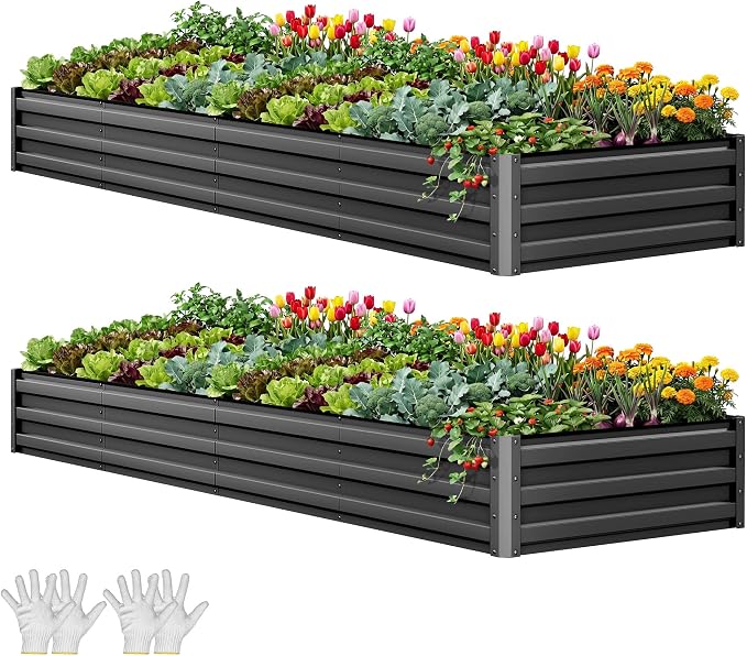YITAHOME 12x4x1ft 2pcs Large Raised Garden Bed Kit, Galvanized Metal Planter Box by YITAHOME