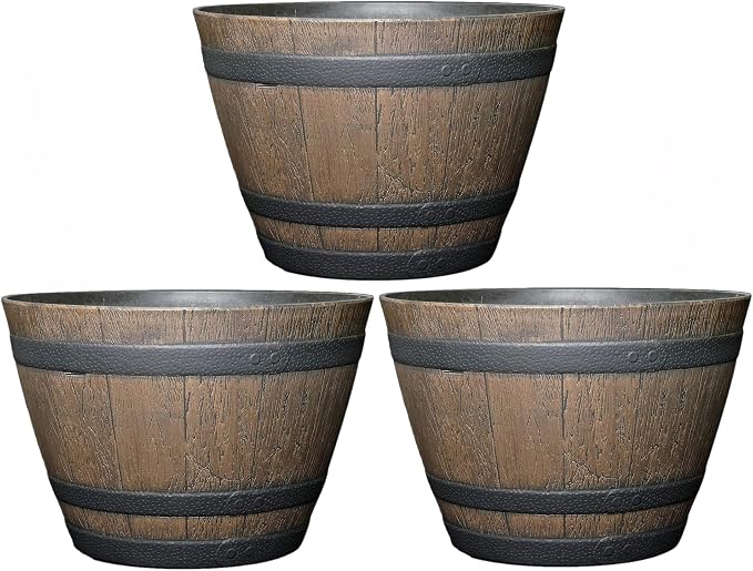Classic Home and Garden Whiskey Plastic Resin Flower Pot Barrel Planter by ClassicHomeandGarden