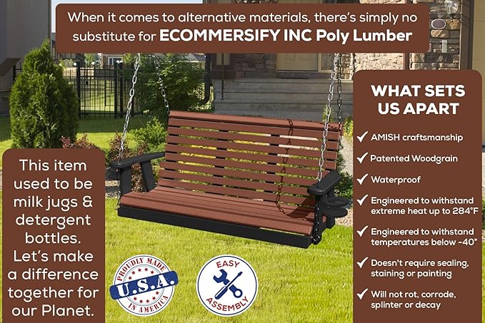 Poly Lumber Wood 5FT Porch Swing Amish Craftsmandship Made in USA HDPE - Image 3