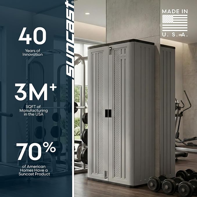 Suncast Tall Storage Cabinet, Platinum Resin Garage Storage Cabinet - Image 9