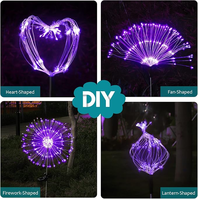 JJGoo Solar Firework Lights, 2 Pack 180 LEDs 2 Lighting Modes Solar Lights - Image 4