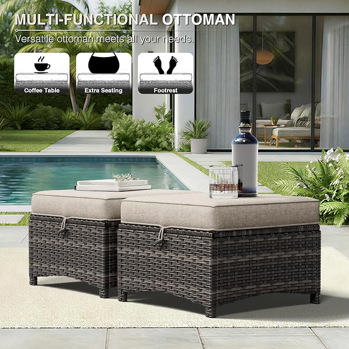 Joyside Outdoor Ottoman Set of 2, Patio Large Ottoman Foot Rest - Image 5