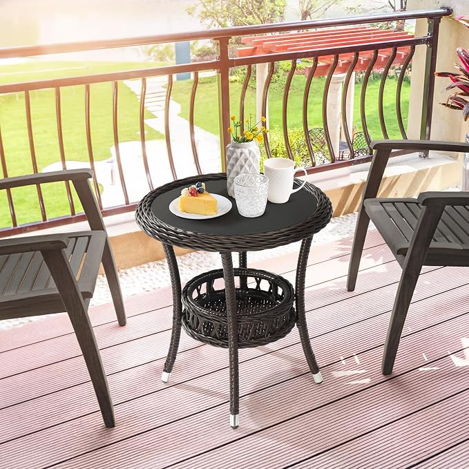 VINGLI Outdoor Wicker Side Table, Patio Side Tables - Image 2