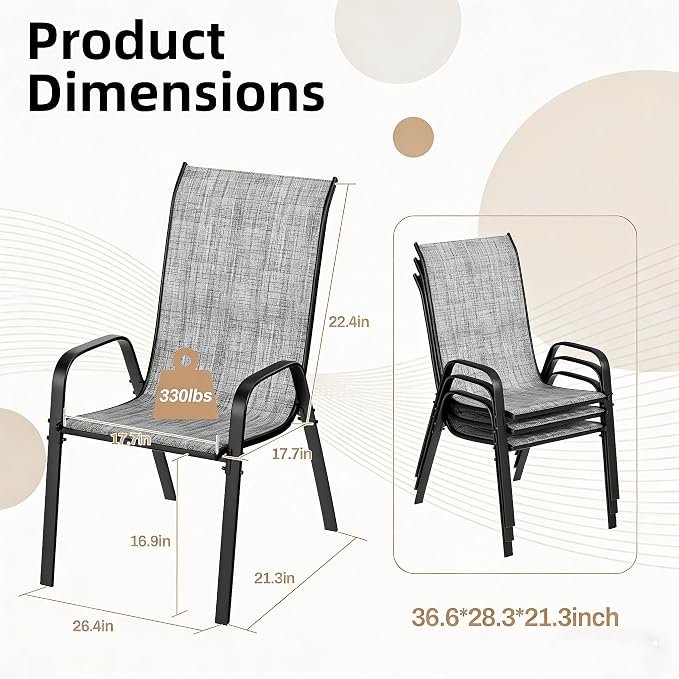 MAMIZO Patio Dining Chairs, Stackable All Weather Teslin Chair, Heavy Duty - Image 2